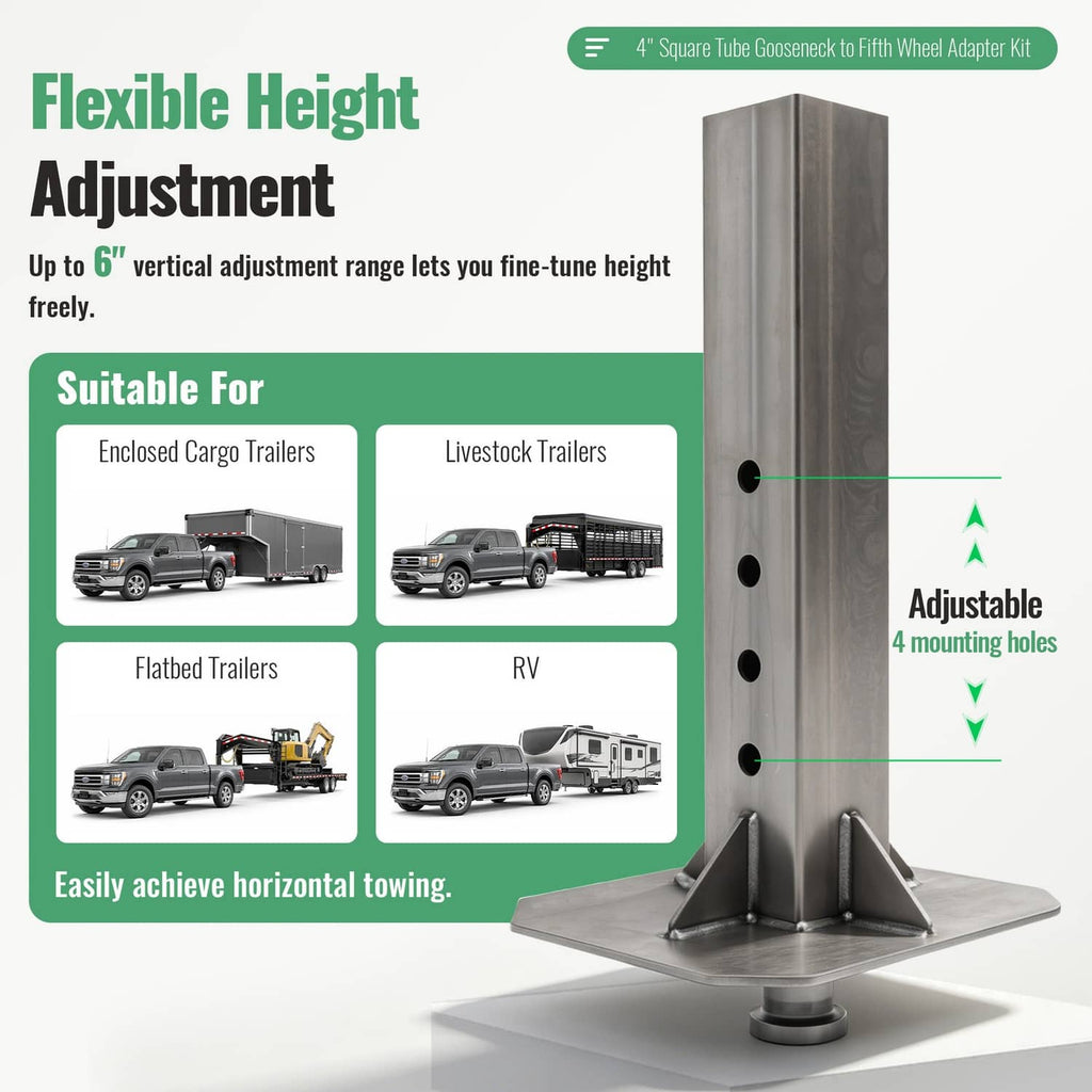Steel upright adapter post with flat base and multiple height mounting holes
