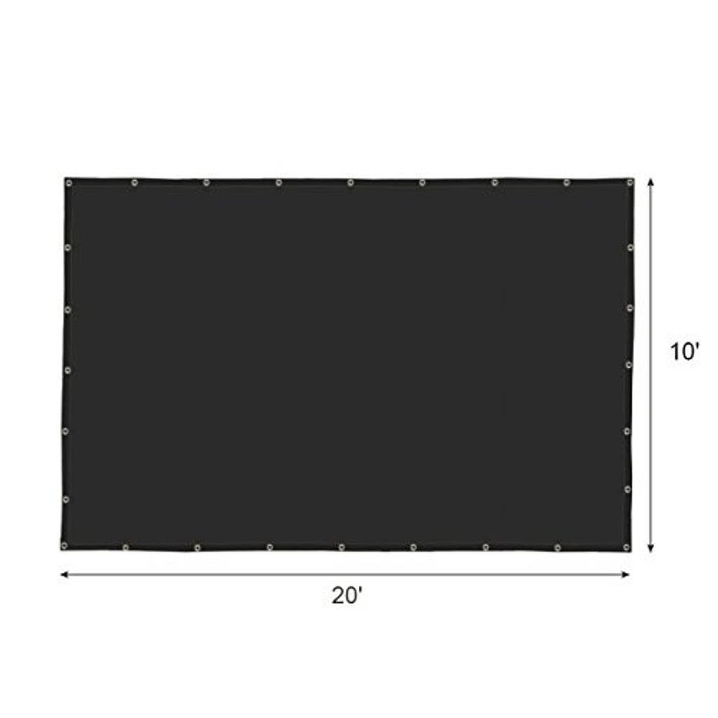 Black shade cloth panel with 20 ft width and 10 ft height measurement marks