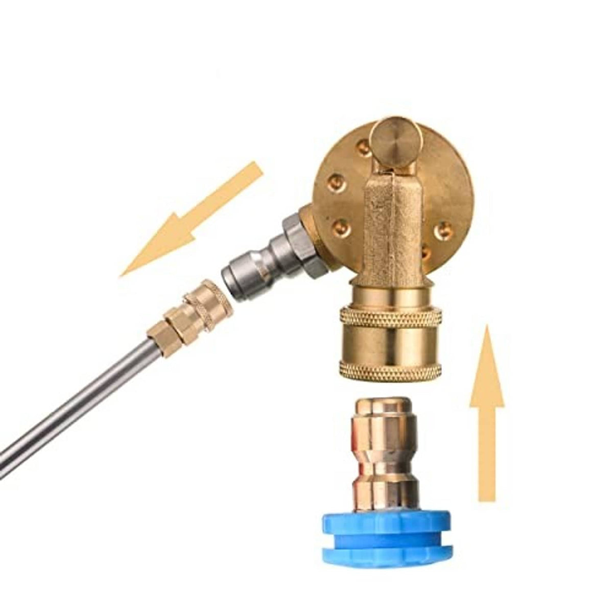 Pivoting coupler with attached adapters and blue sealing insert