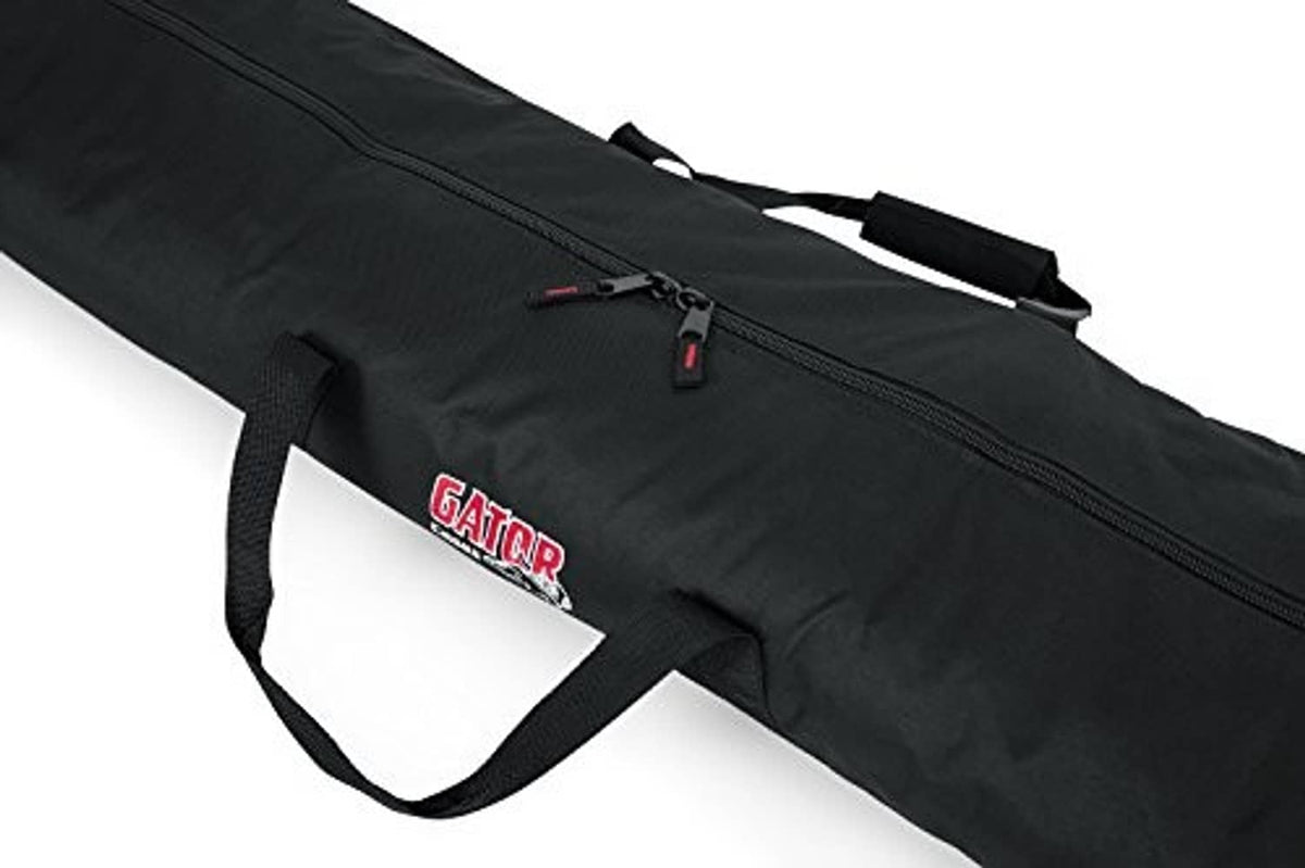 Black nylon stand bag corner with zip track and GATOR logo patch