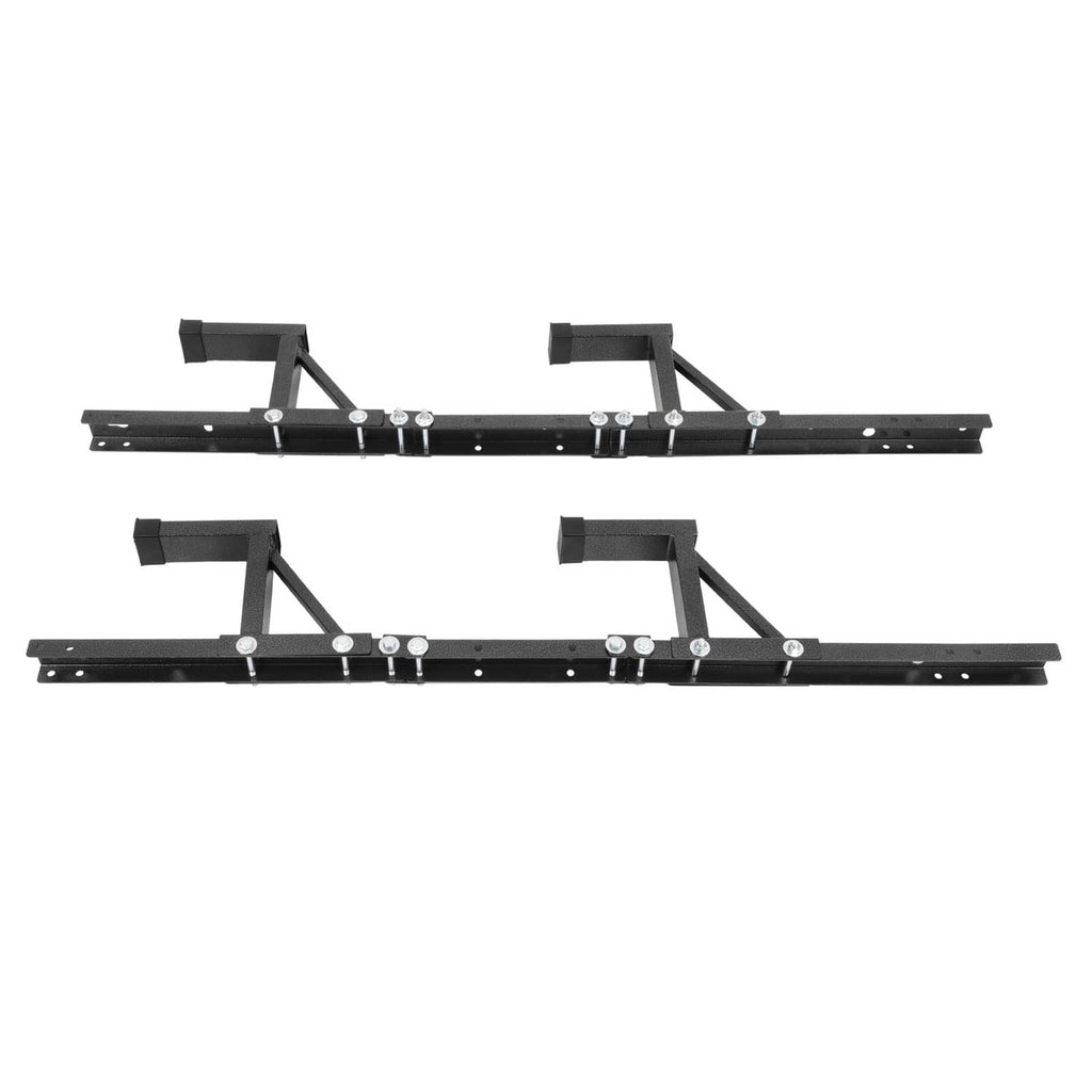 Adjustable trailer ladder rack exterior wall mount pair with black rails and bracket steps