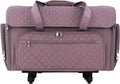 XXL purple quilted rolling sewing machine case with front zipper pocket and 4 wheels