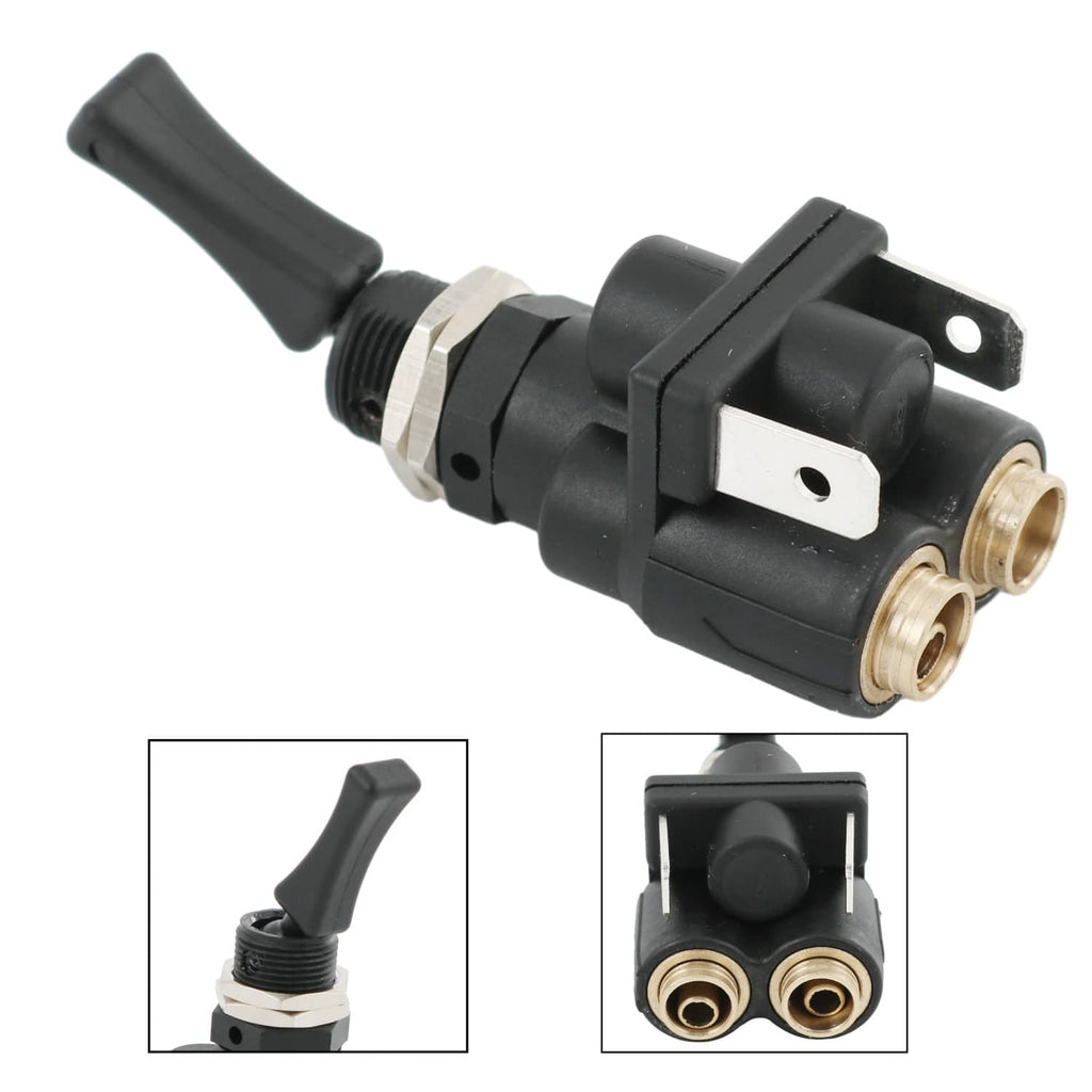 Air electric toggle valve paddle switch with black housing and two brass air ports