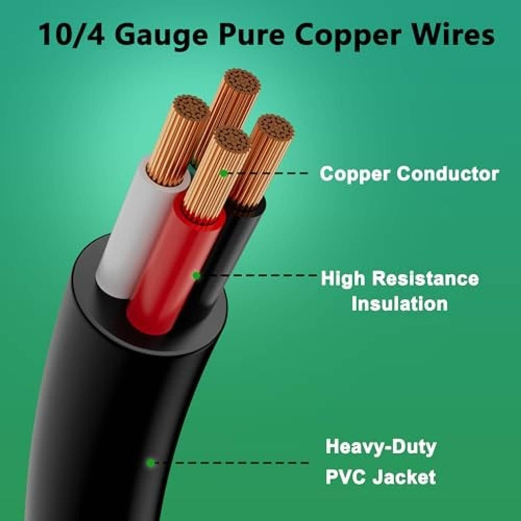 Power adapter cord with black PVC jacket and pure copper conductors, 10/4 gauge