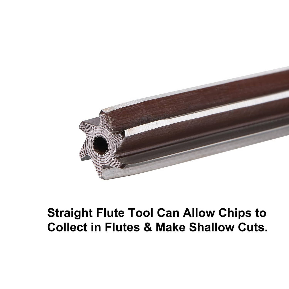 Straight flute hand reamer tip with fluted cutting teeth and hollow center