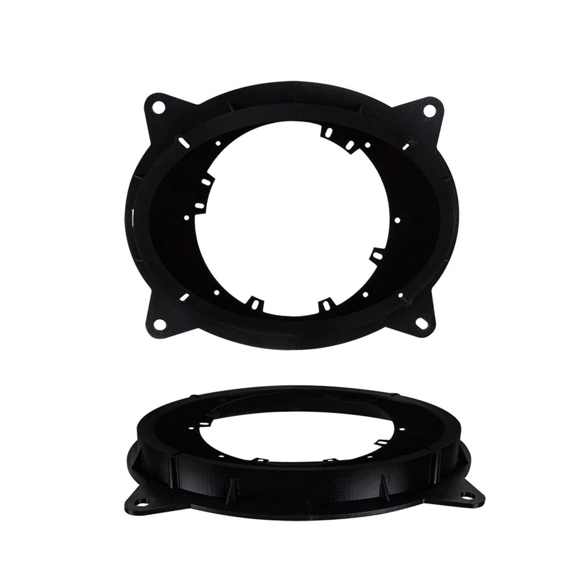Toyota Camry speaker adapter, black plastic mounting ring with four screw holes