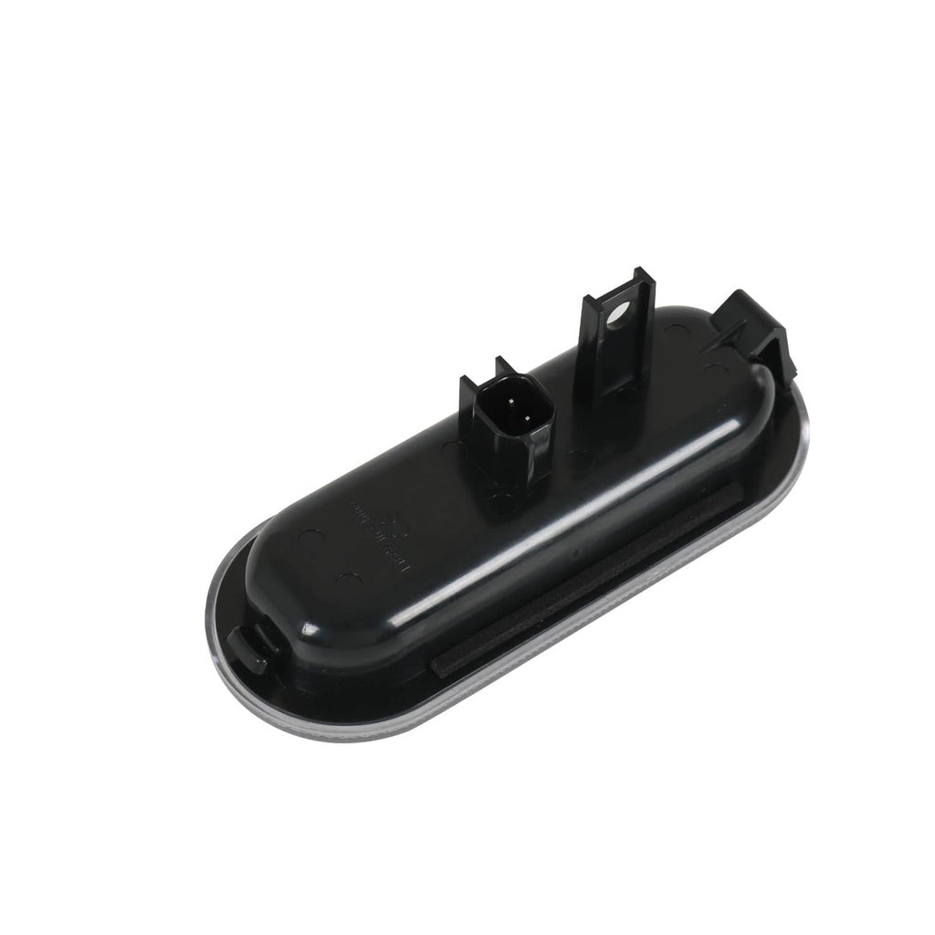 Black LED bed light housing with mounting tabs and oval lens cover
