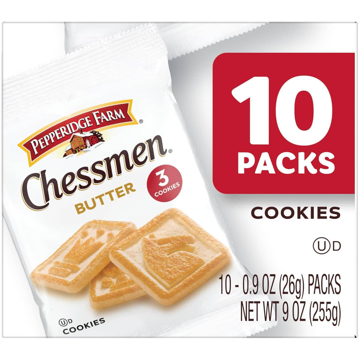 Front view of 10-pack butter chess-shaped cookies with count badge