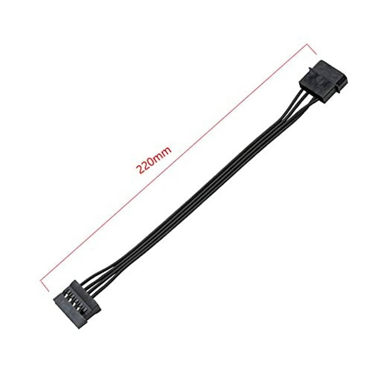 220mm Molex-to-SATA power cable with black 4-pin and SATA connectors
