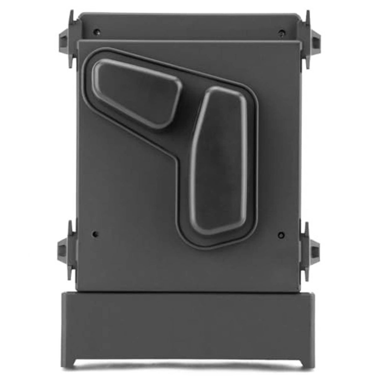 Driver-side power seat switch module, front view with glossy button accents on dark gray