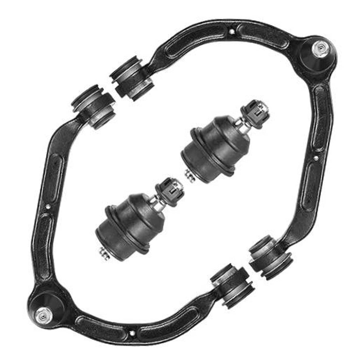 Front suspension upper control arm set with ball joints, black steel and rubber boots