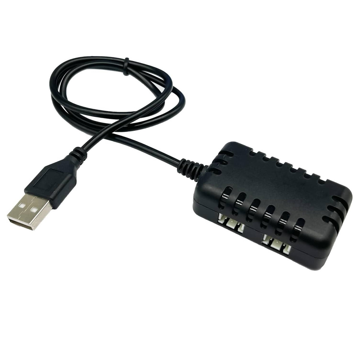 Black USB-A to LiPo balance charger with dual cables and connector