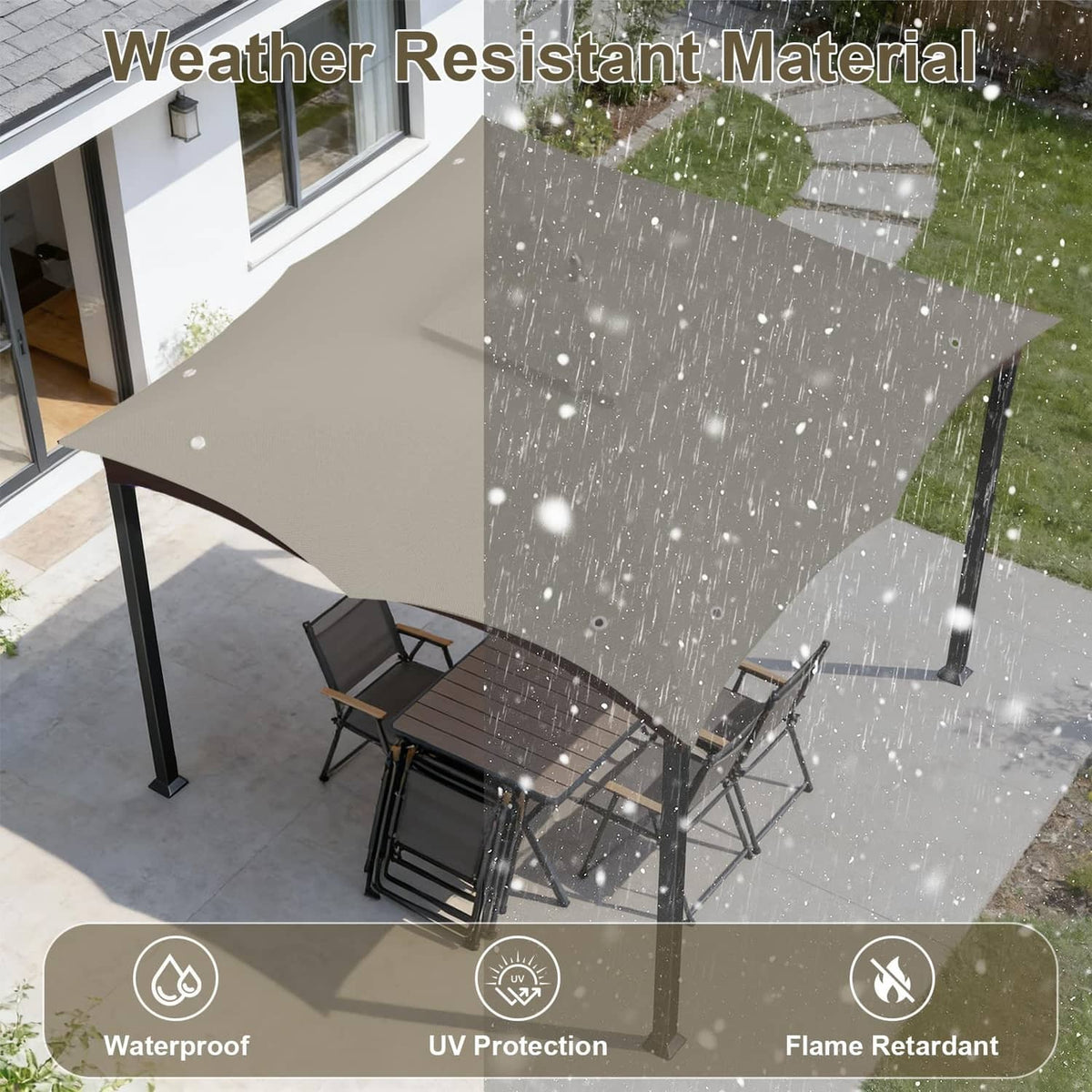 Weather-resistant beige gazebo canopy replacement top with rain-shedding roof cover