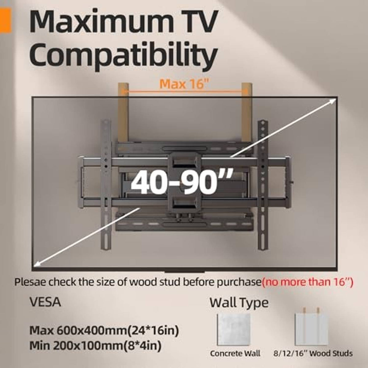 TV wall mount installed on wall with two vertical rails and articulated bracket