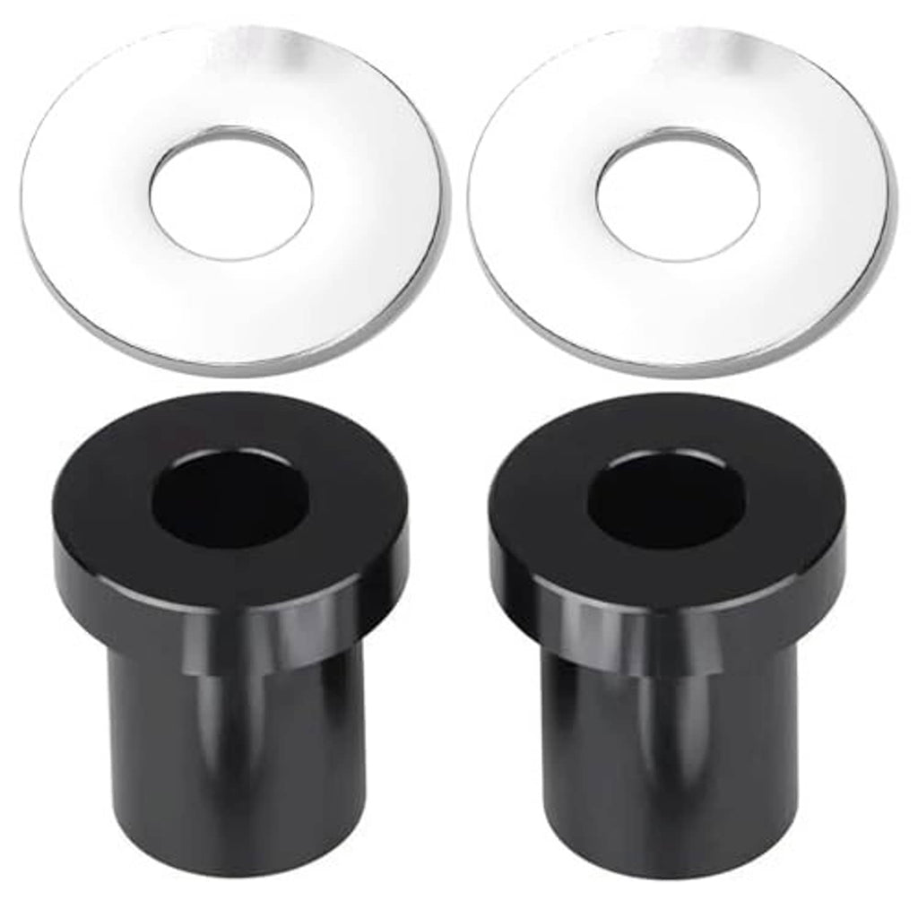 Black handlebar riser bushings with two silver washers; flat tops with center holes