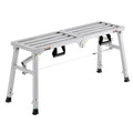 Adjustable height portable scaffolding platform with four corner feet and steel frame