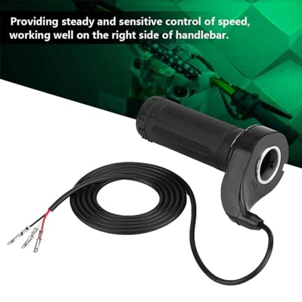 Electric scooter throttle with black grip and coiled wire harness, 3-pin connectors