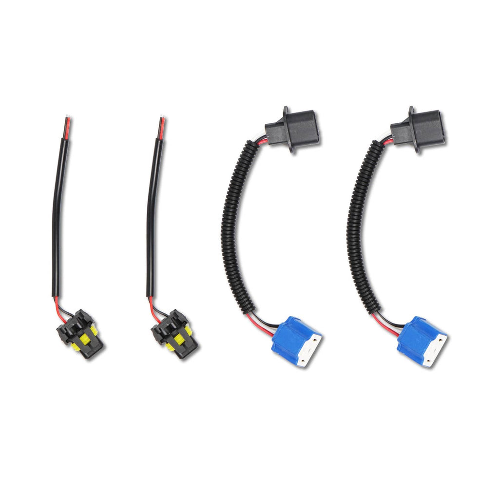 LED light wiring harnesses with inline connectors and blue plug adapters