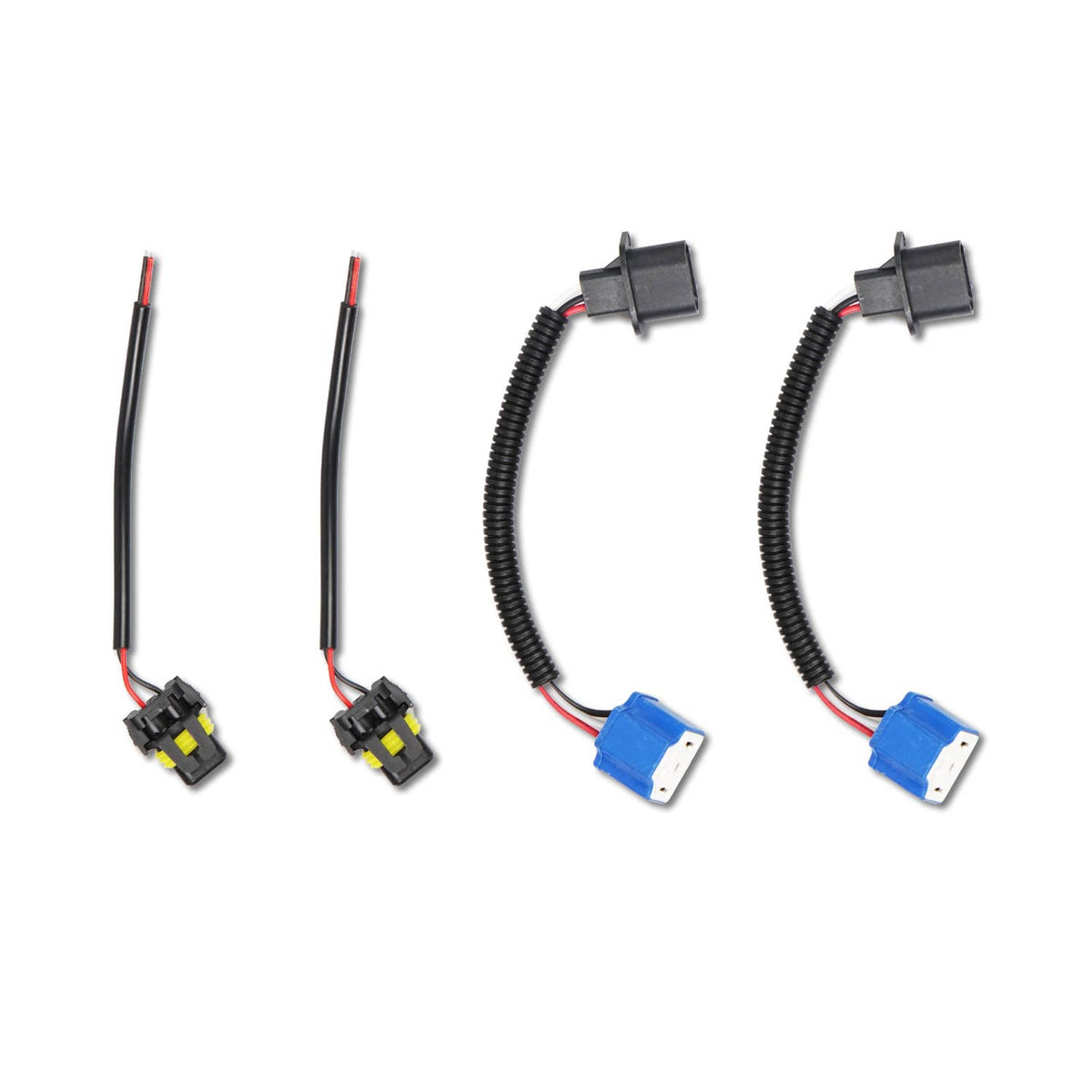 LED light wiring harnesses with inline connectors and blue plug adapters