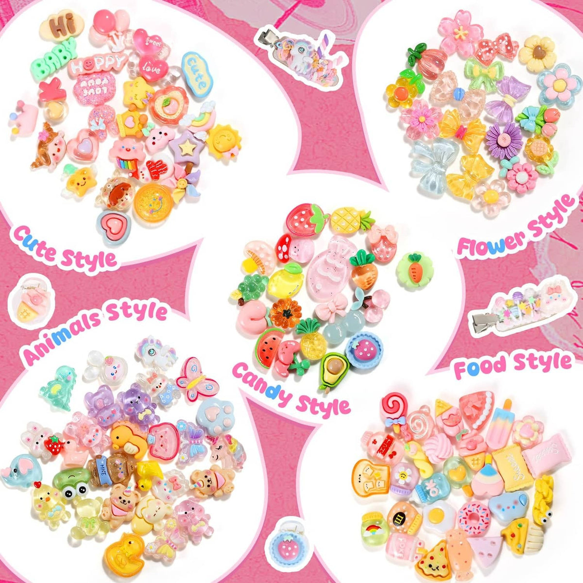 Assorted cute slime charms in pastel colors, multiple styles included in one set.