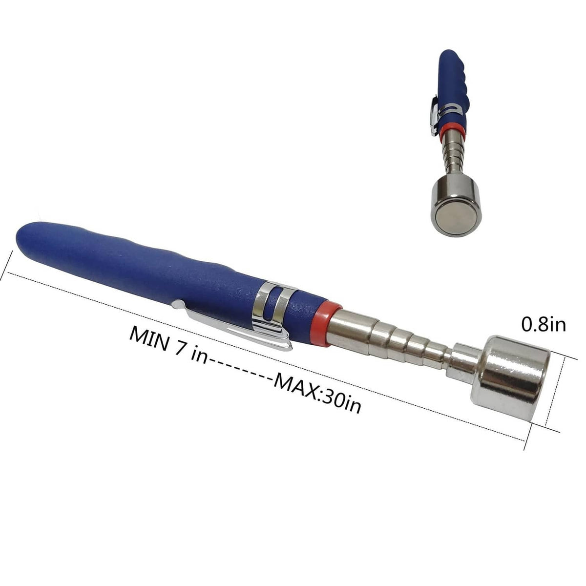 Magnetic telescoping pickup tool with 20 lb rating, min 7 in, max 30 in