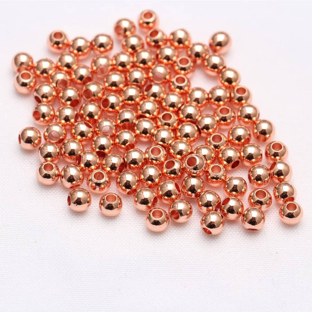 Rose gold filled rondel beads set, 4mm, polished smooth round beads with side holes