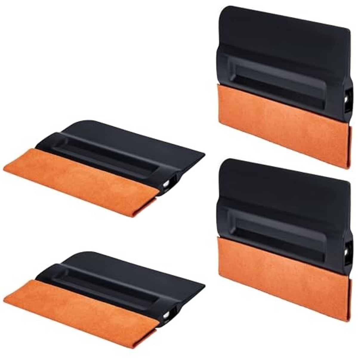 4-piece magnetic squeegee set, black plastic body with orange fabric felt cleaning edge