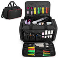 Black hairdresser tool bag with adjustable dividers, open compartments for tools