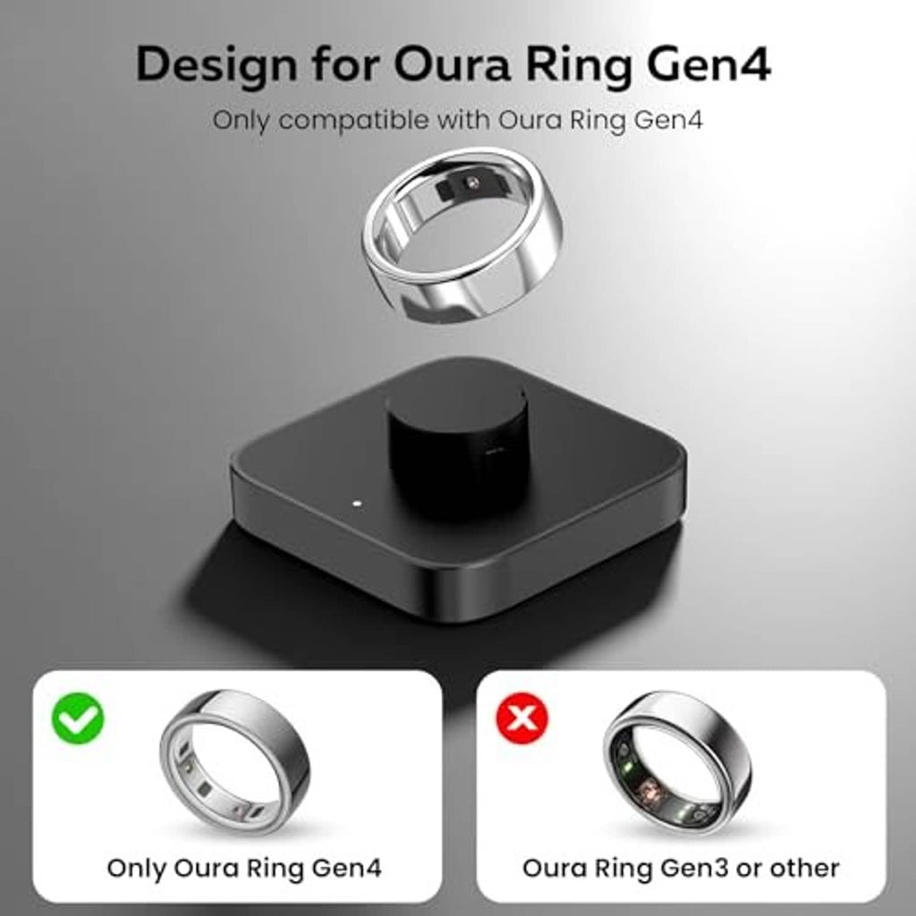 Black Oura Ring Gen4 charging dock base with ring cradle on top