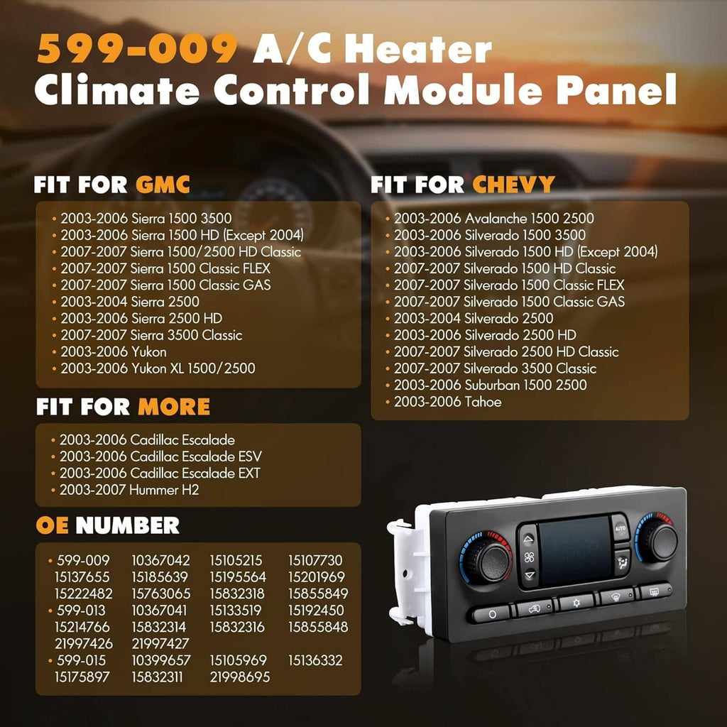AC climate control module front panel with blue-ring temperature dials