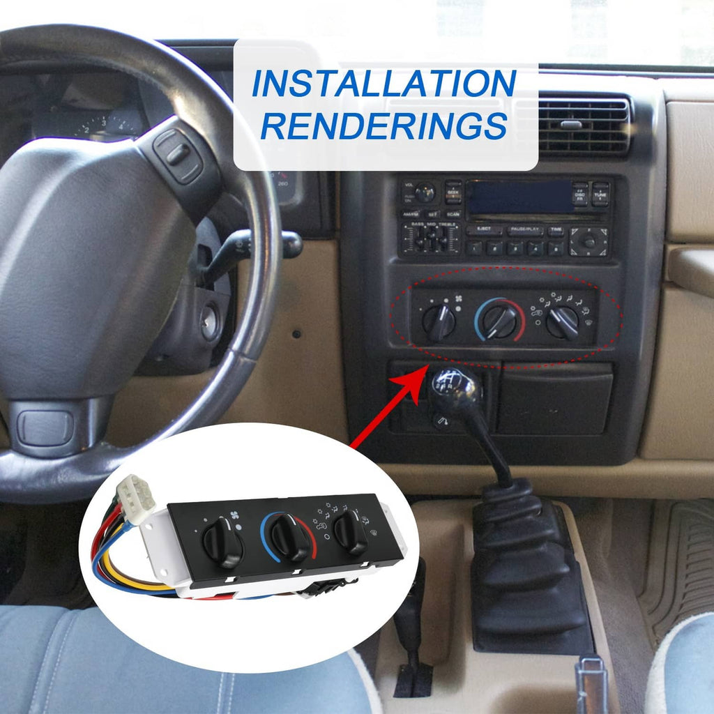 HVAC heater control panel switch placement in car dashboard with rotary knob controls