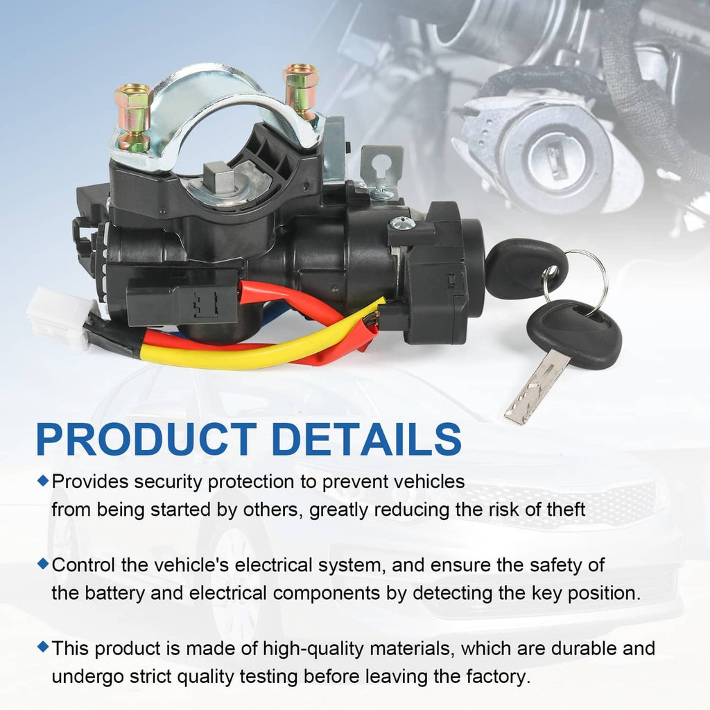 Ignition lock switch assembly with keys and connectors, metal and plastic components