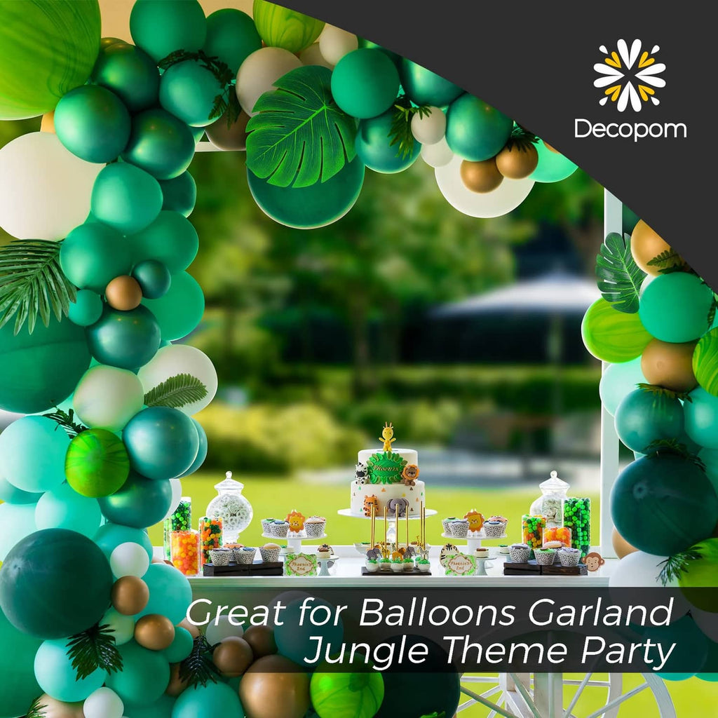 Artificial tropical leaf garland pieces, green leaves for balloon jungle theme, 108 pack