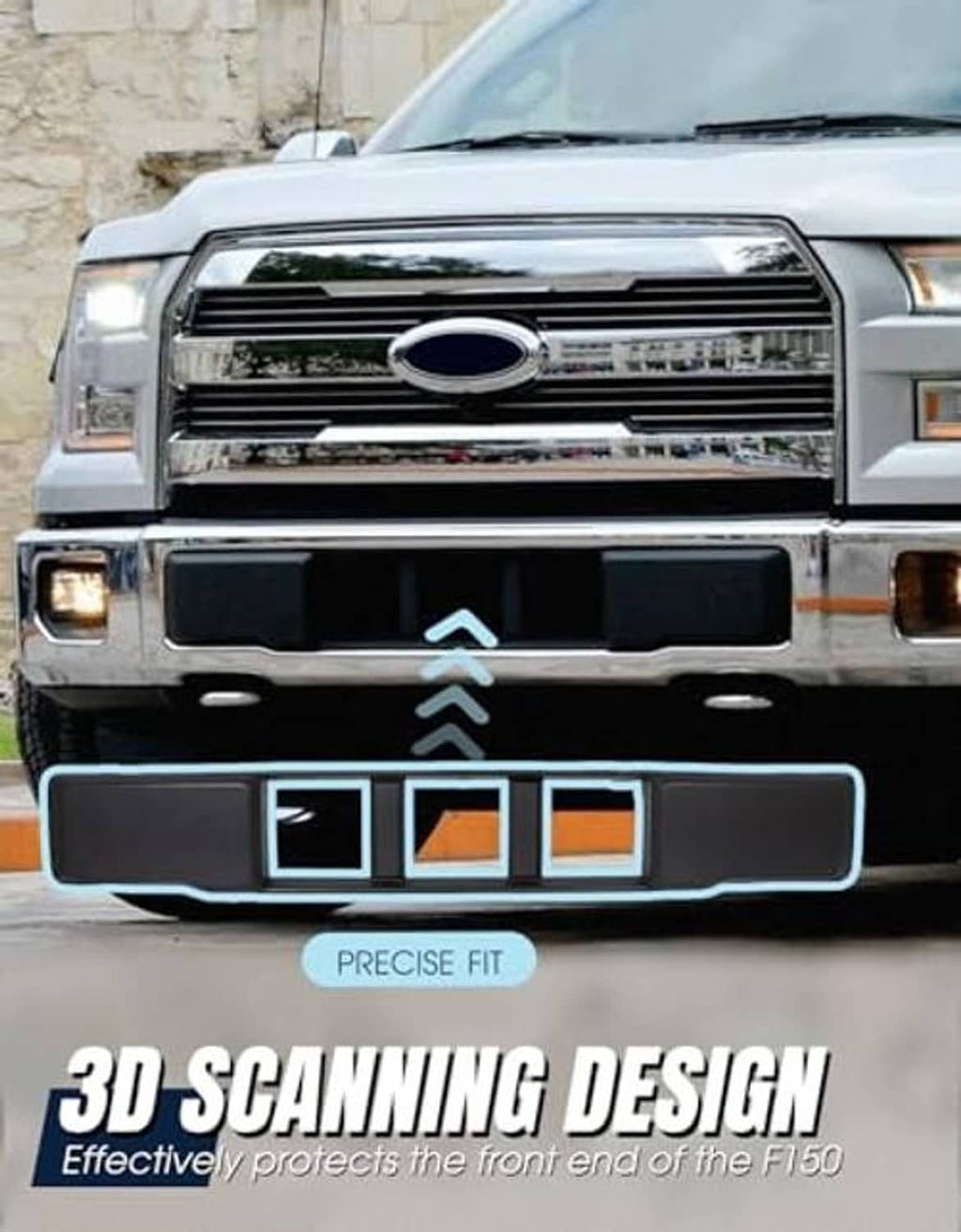 Black front grille trim panel with four sections, mounted on a Ford F-150