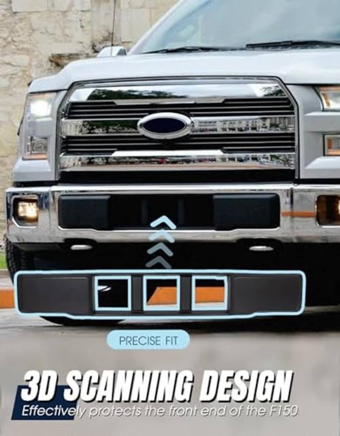 Black front grille trim panel with four sections, mounted on a Ford F-150