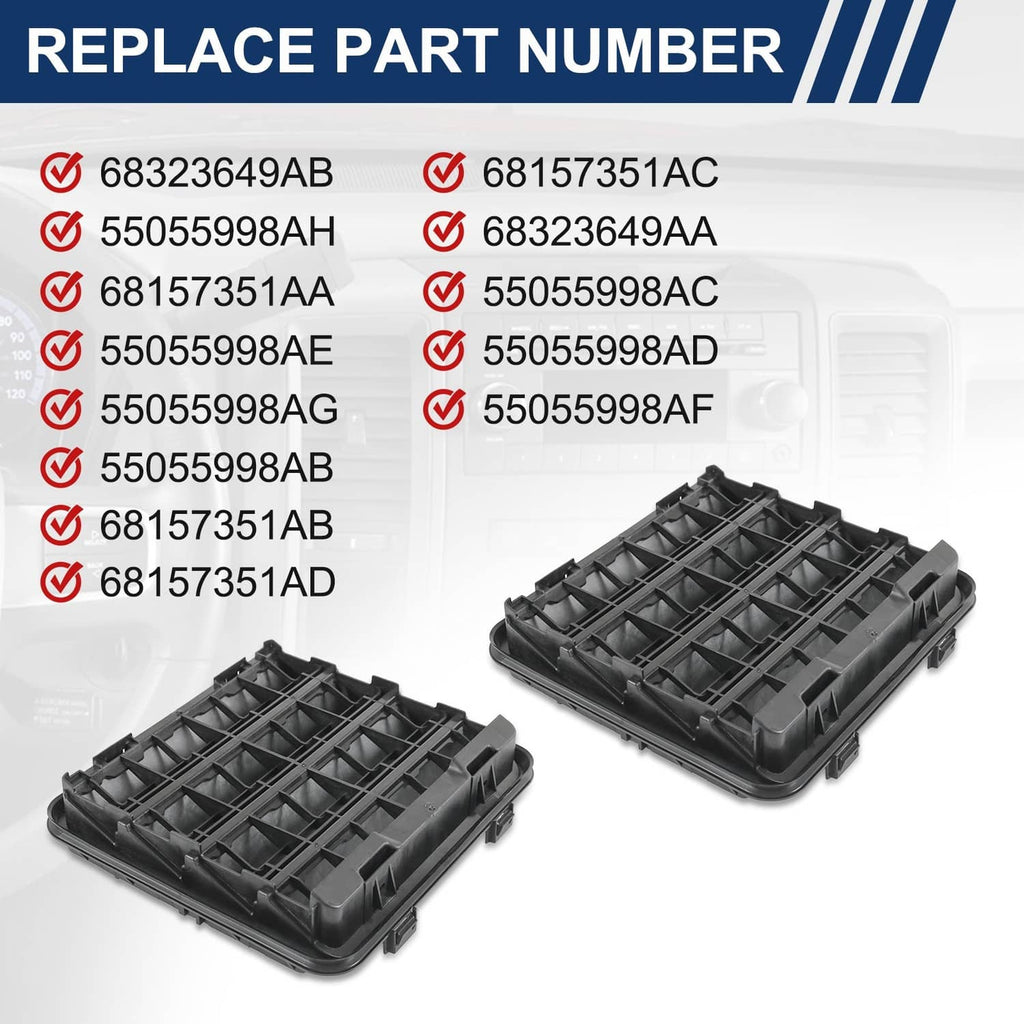 Set of two black plastic exhauster vent grilles with raised slat pattern