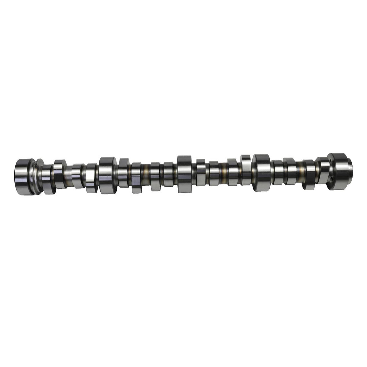 Camshaft assembly showing full stepped lobe profile and circular bearing surfaces