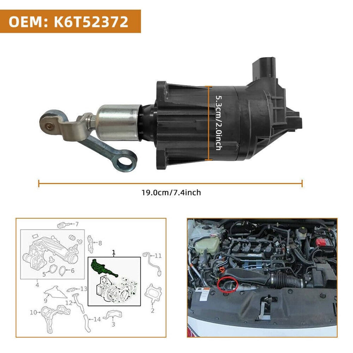 Turbocharger with actuator and vacuum line, silver metal body with black plastic housing