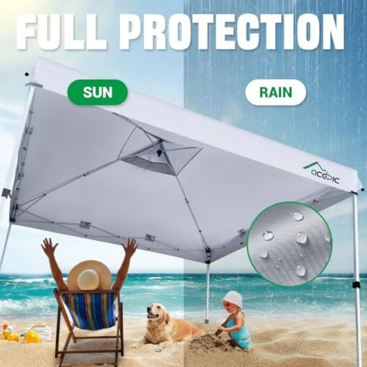 Canopy replacement top for rain and sun protection, water-repellent fabric