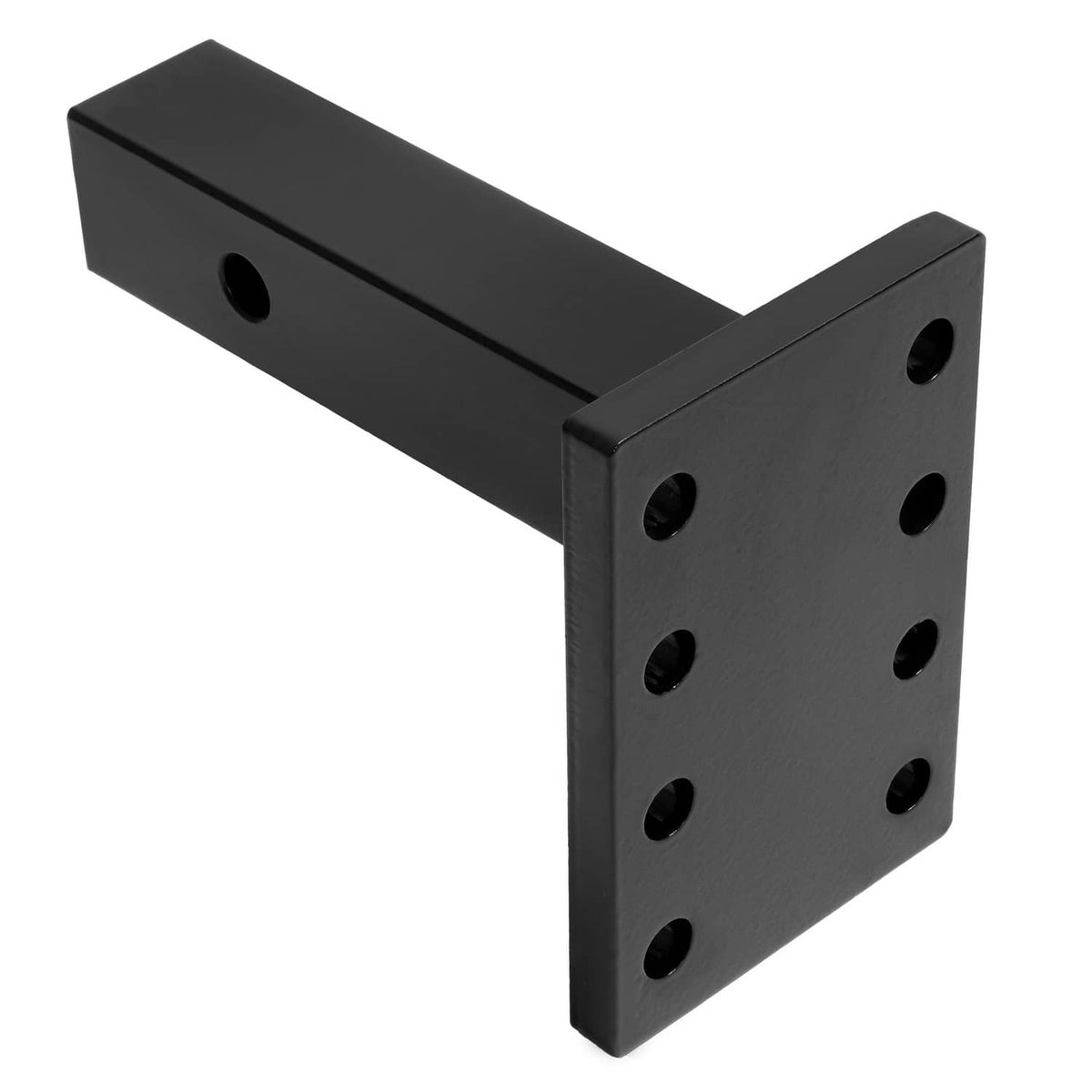 Black steel 3-position hitch hook mounting plate with four side and four base holes