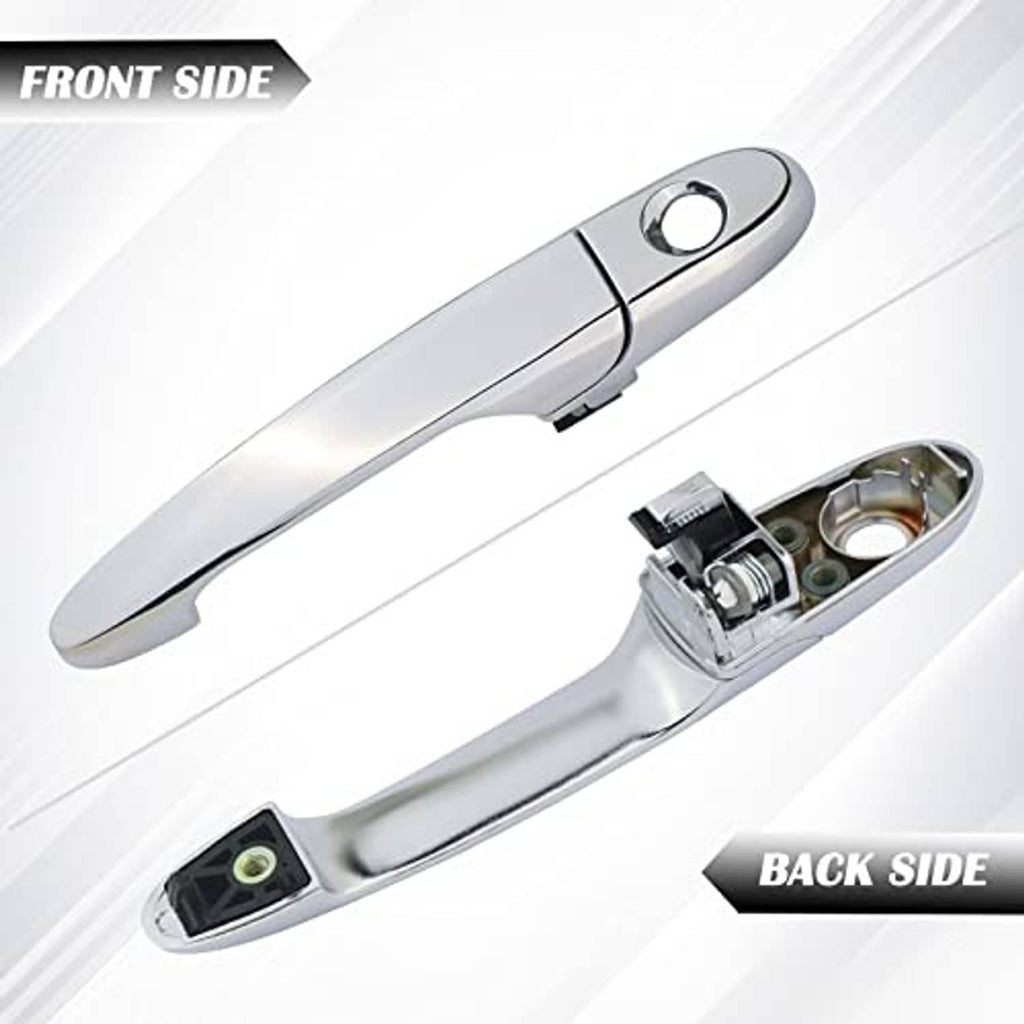 Chrome exterior door handle with front lever and exposed back connector cavity