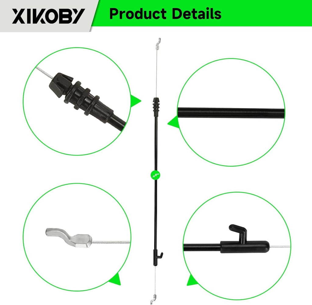 Throttle cable details: black conduit with end brackets and metal z-bend pull tabs