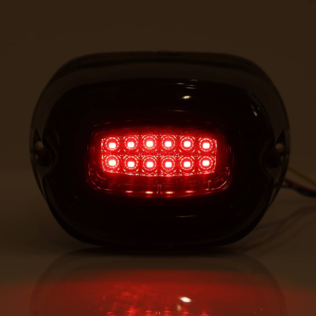 Smoked LED rear tail light showing red LED array, centered front view