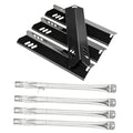Black grill burner heat plates with four stainless burner tubes and mounting brackets