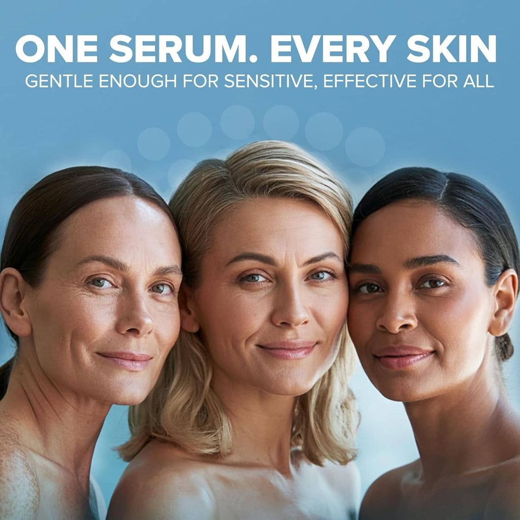 Facial serum campaign featuring three smiling women