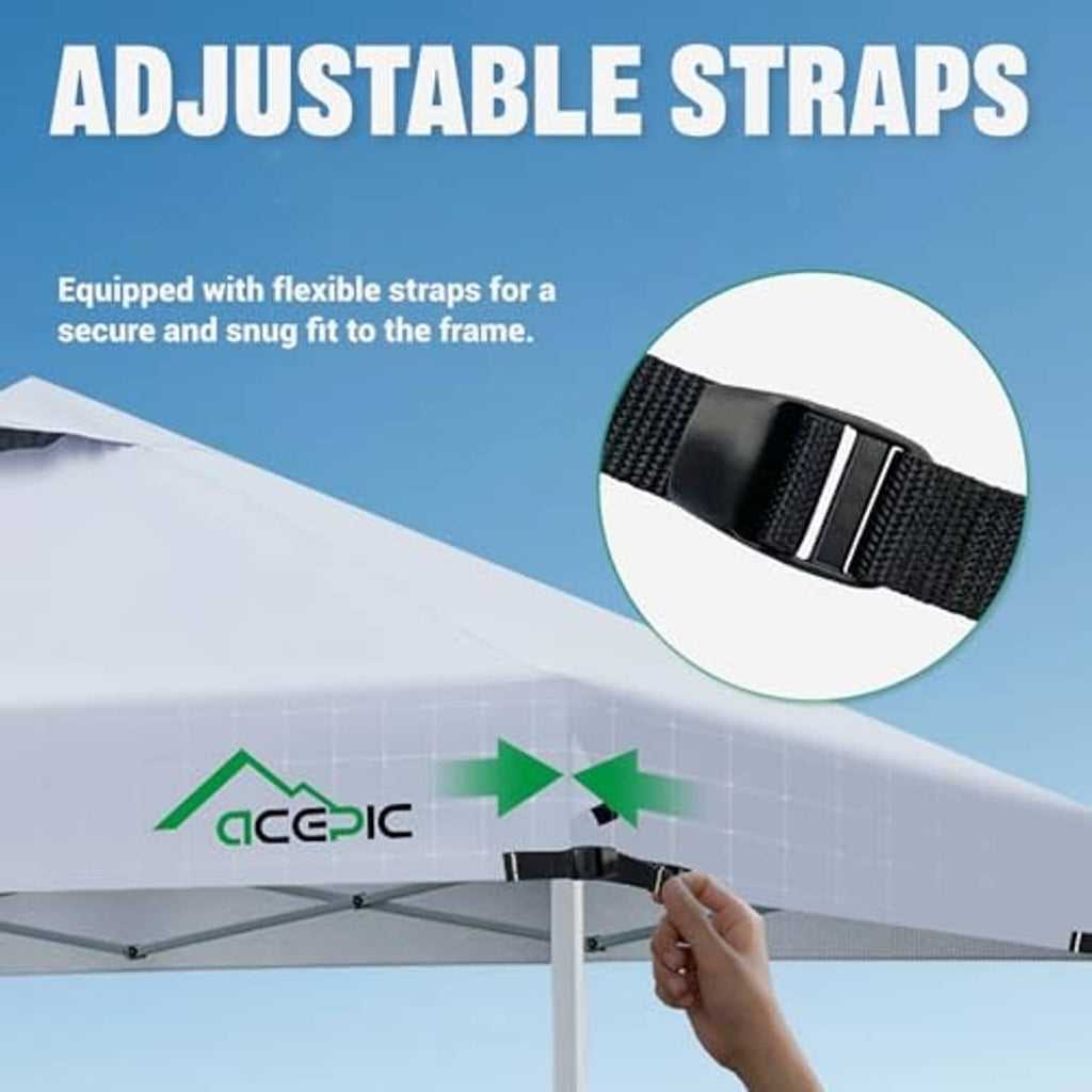 Black canopy replacement top with adjustable straps for secure frame fit