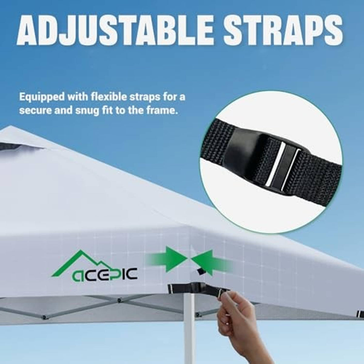 Black canopy replacement top with adjustable straps for secure frame fit