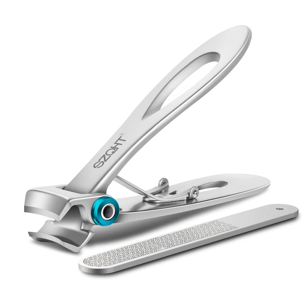 Silver wide-jaw nail clipper set with turquoise pivot and attached nail file base