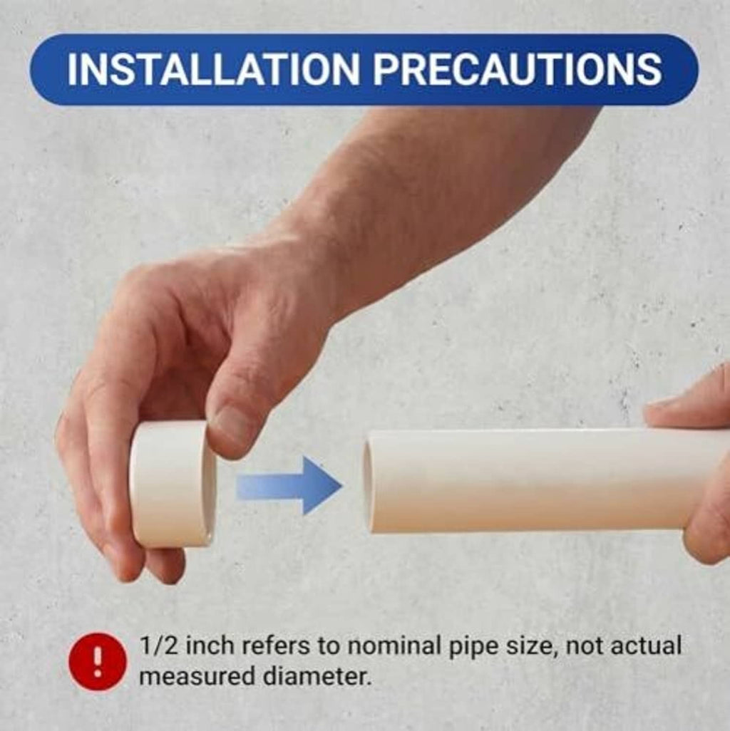 White PVC 1/2 inch pipe end cap plug installed onto a PVC pipe end