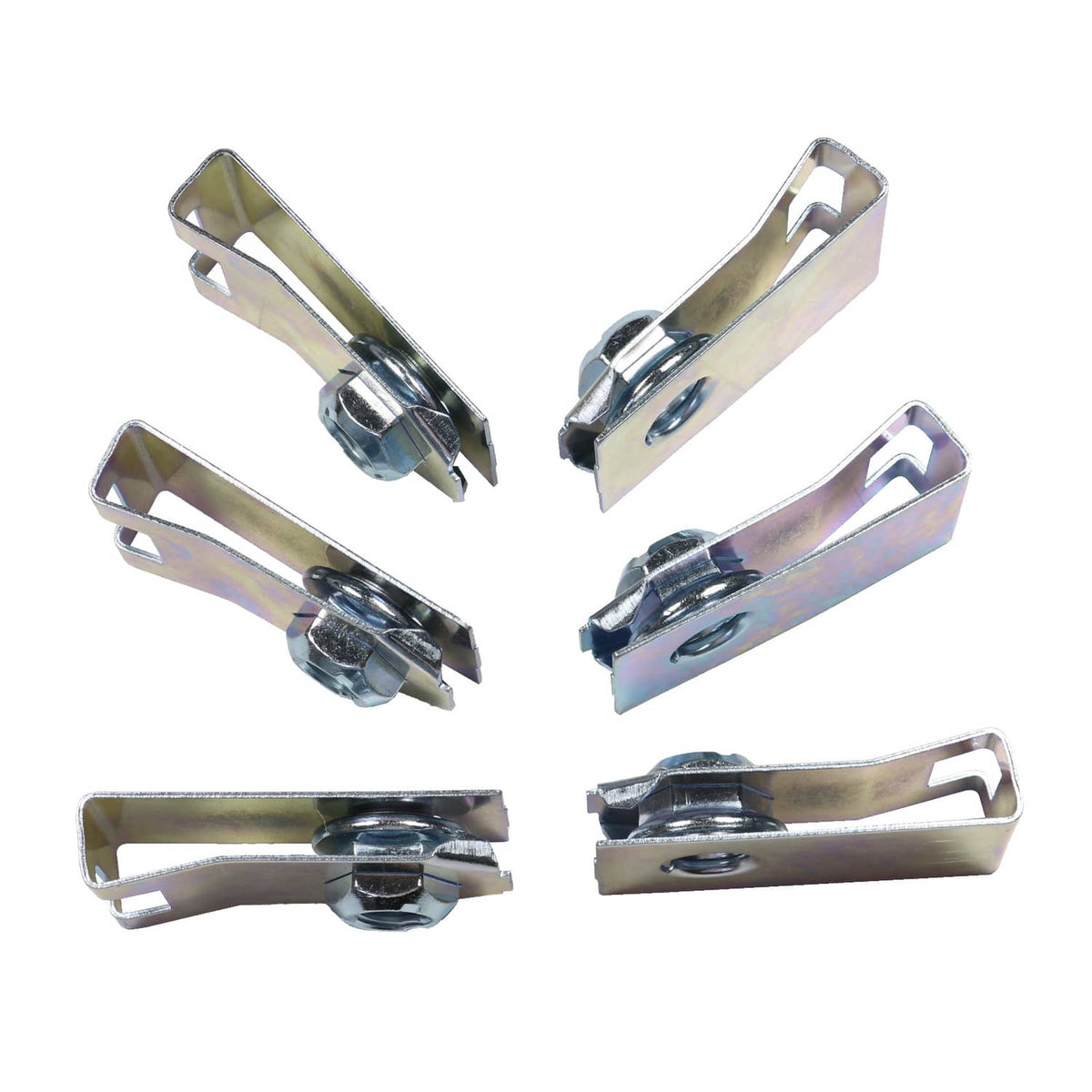 Truck bed mounting hardware kit with chrome silver brackets and hex nuts